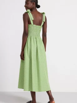 Klänningar>Lindex Rutig Midiklanning Med Smock Dark Lime