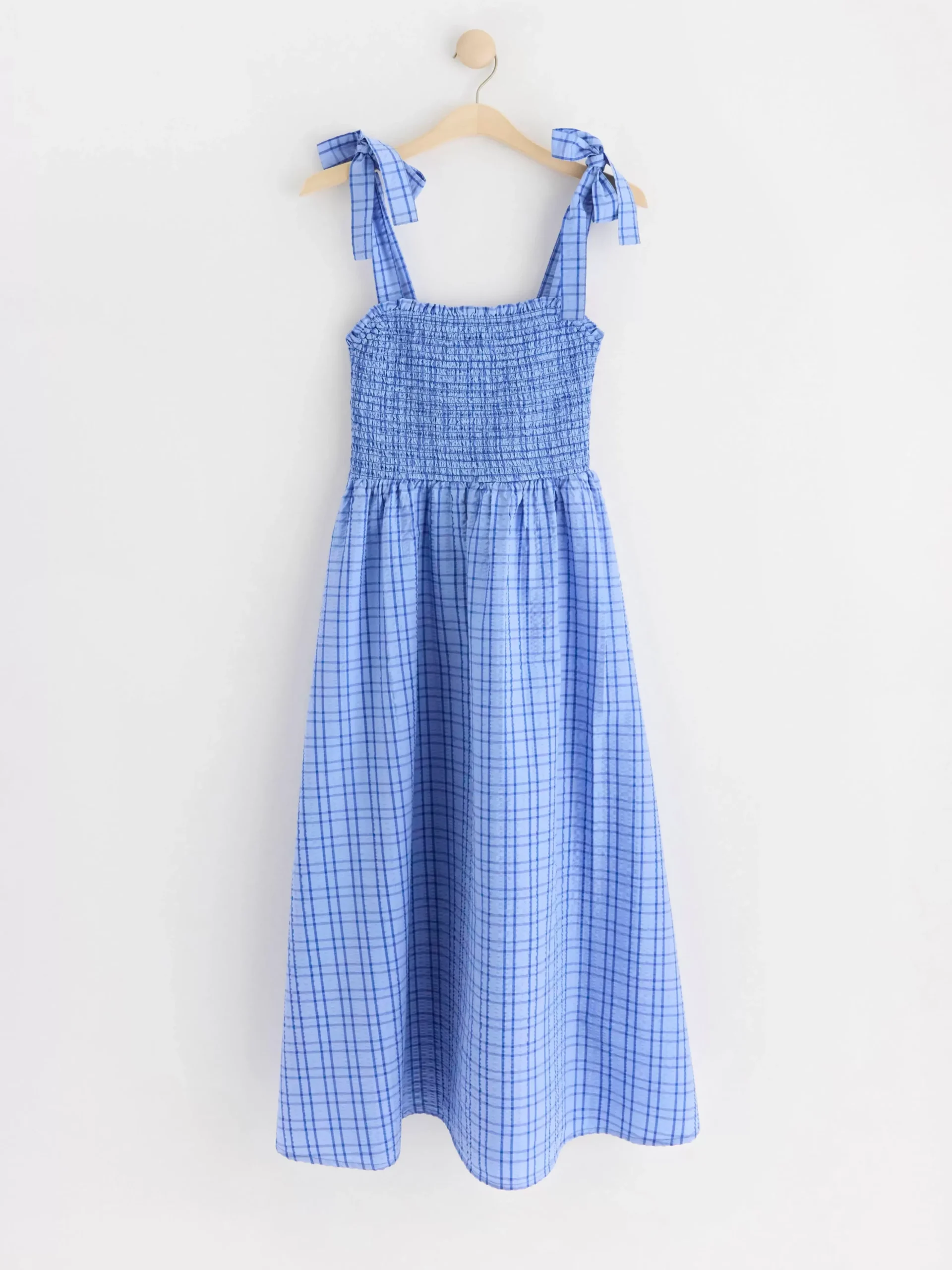 Klänningar>Lindex Rutig Midiklanning Med Smock Light Blue