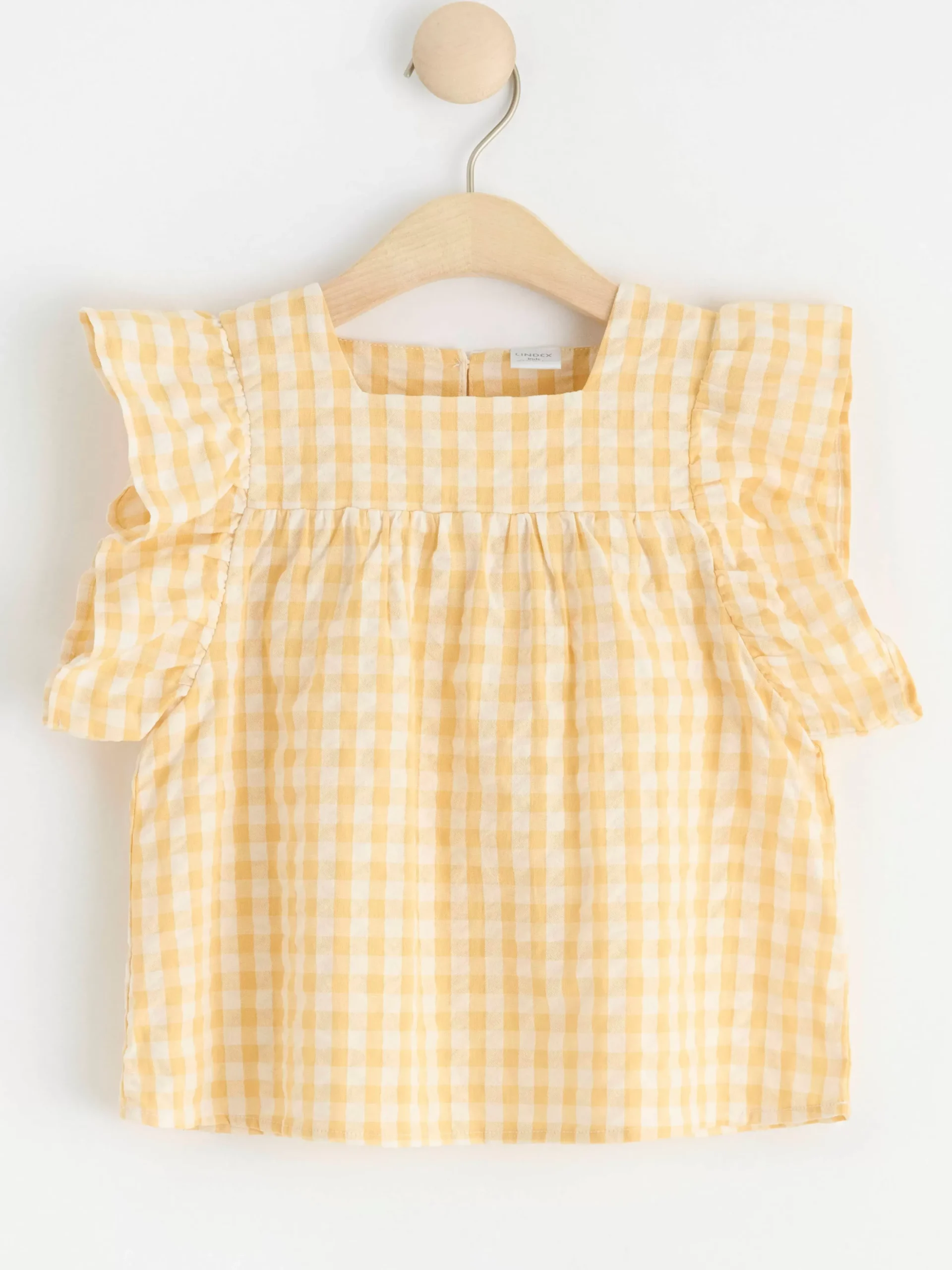 Toppar & T-Shirts>Lindex Rutig Topp I Backebolja Light Dusty Yellow