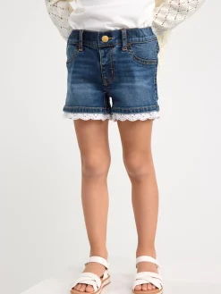 Byxor & Leggings>Lindex Sara Slim Jeansshorts Med Normalhog Midja Och Spets Denim