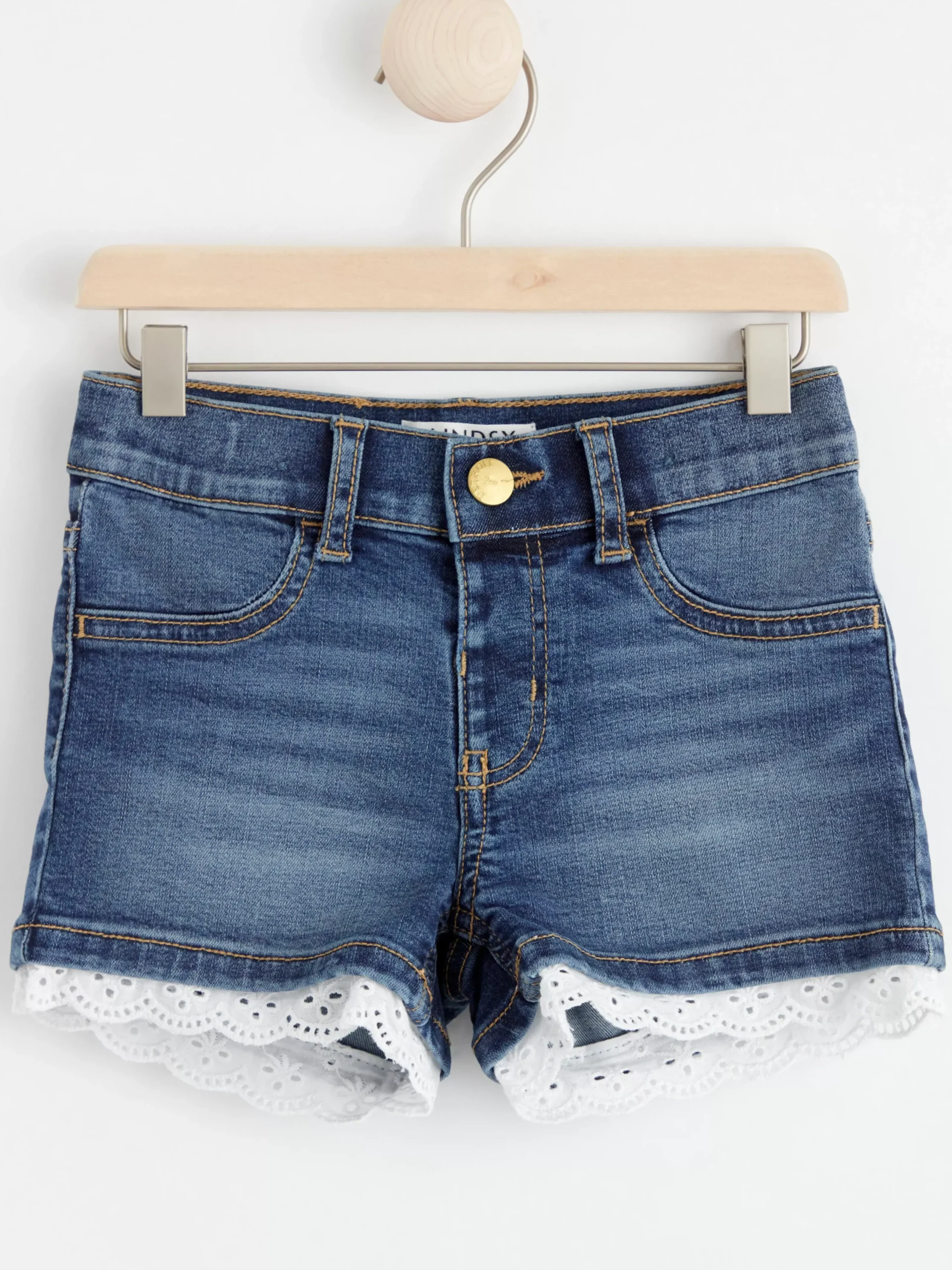 Byxor & Leggings>Lindex Sara Slim Jeansshorts Med Normalhog Midja Och Spets Denim