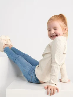 Jeans>Lindex Sara Slim Pull-Up-Jeans Med Normalhog Midja Denim