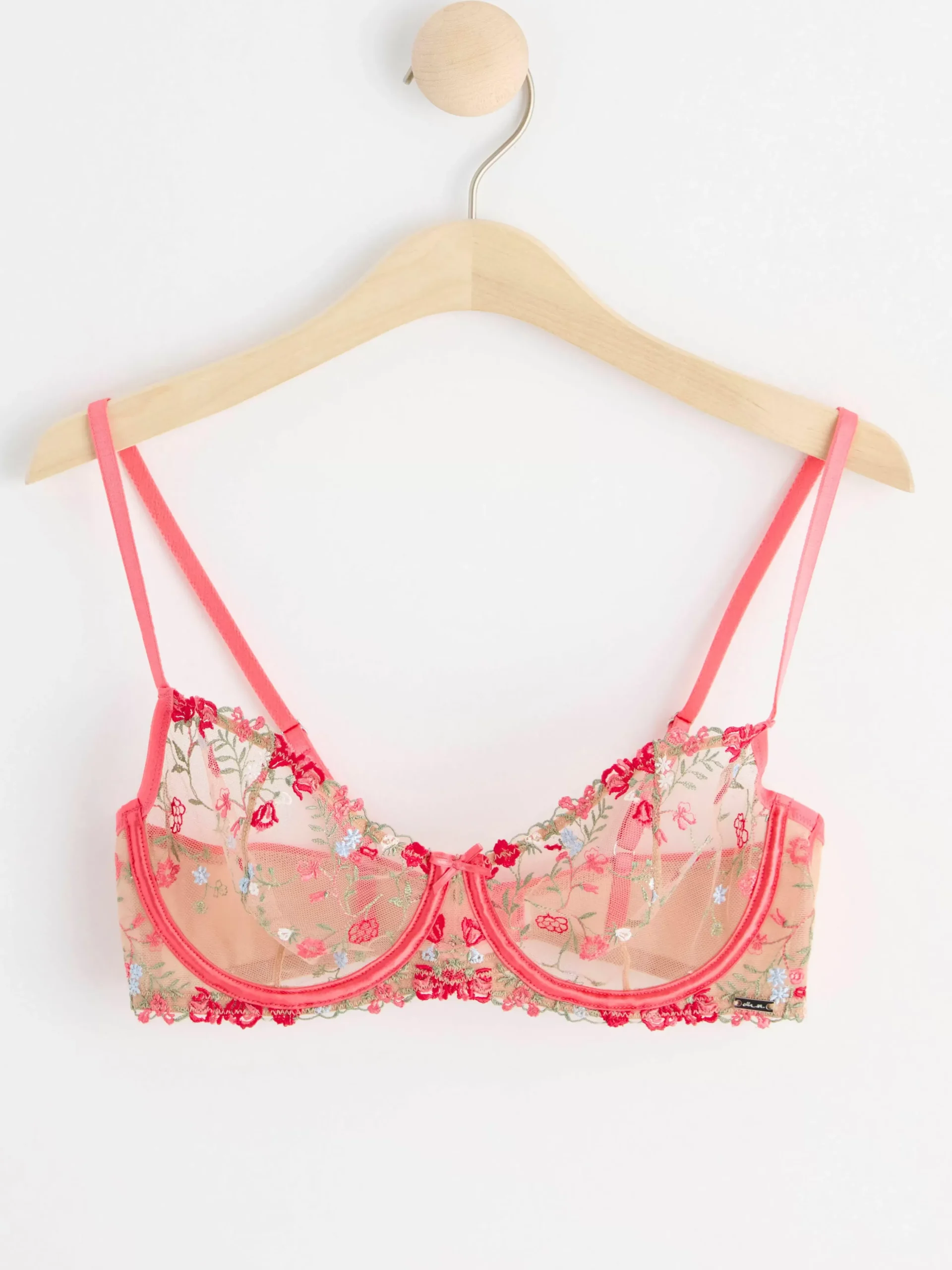 Bh>Lindex Senna Ovadderad Bh Med Spets Och Blommor Dark Pink