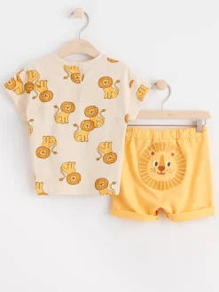 Set>Lindex Set Med Kortarmad Topp Och Shorts Light Dusty Yellow
