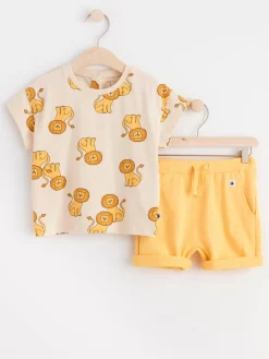 Set>Lindex Set Med Kortarmad Topp Och Shorts Light Dusty Yellow