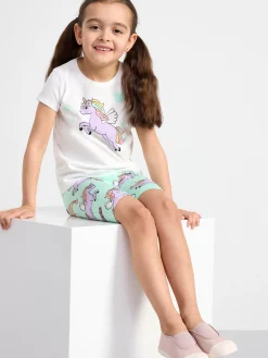 Toppar & T-Shirts>Lindex Set Med Kortarmad Topp Och Cykelshorts Light Turquoise
