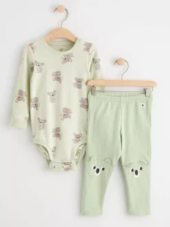Set>Lindex Set Med Langarmad Body Och Leggings Light Green