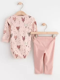 Set>Lindex Set Med Omlottbody Och Leggings Light Dusty Pink