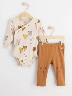 Set>Lindex Set Med Omlottbody Och Leggings Light Beige
