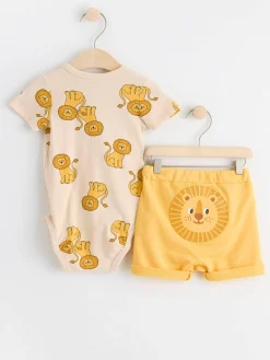 Set>Lindex Set Med Omlottbody Och Shorts Light Dusty Yellow