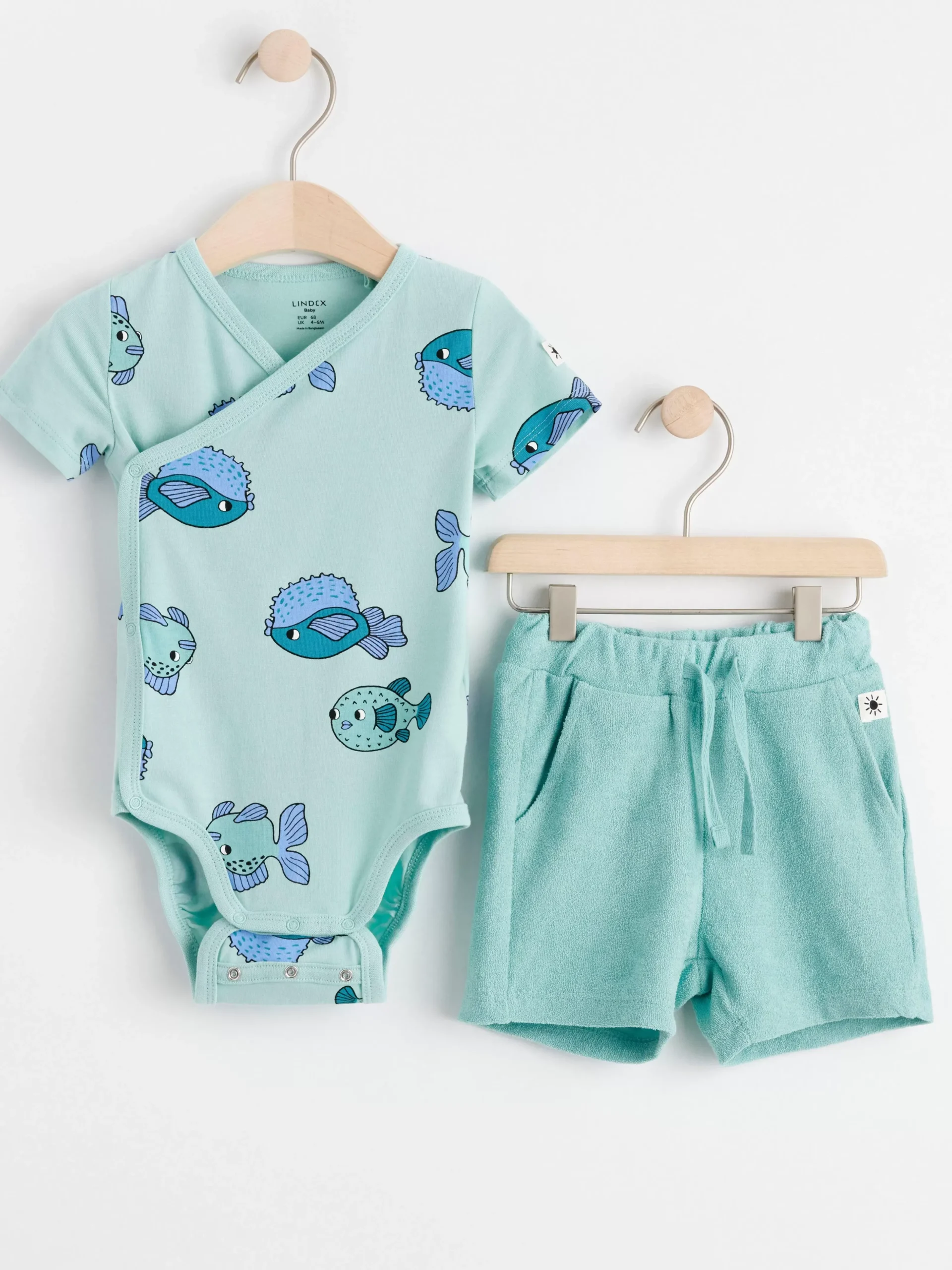 Set>Lindex Set Med Omlottbody Och Shorts Light Dusty Turquoise
