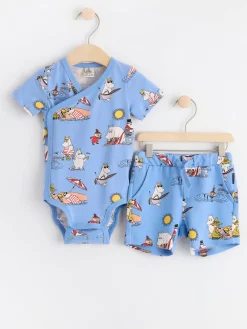 Set>Lindex Set Med Omlottbody Och Shorts Med Mumin Lt Dusty Blue