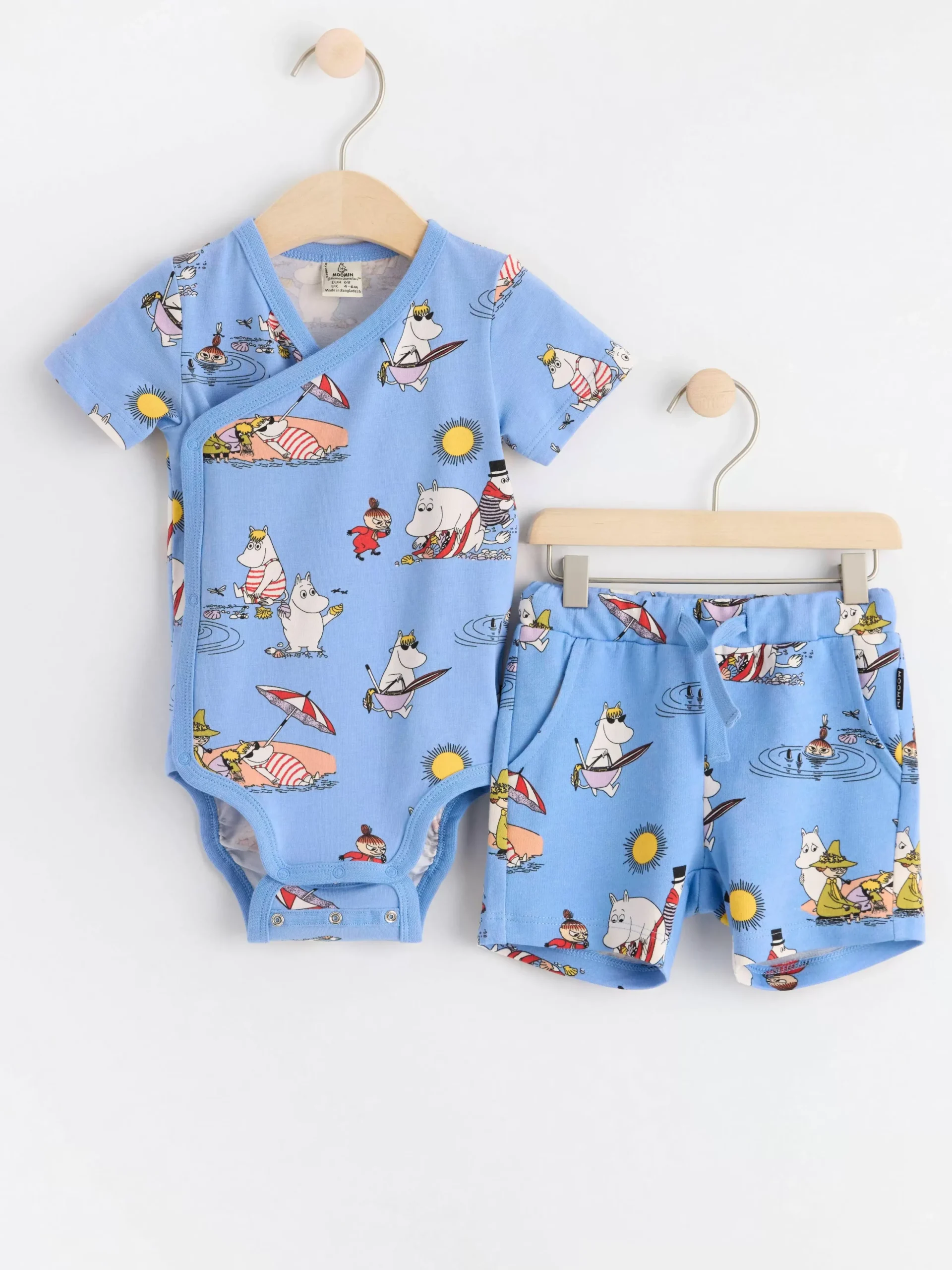 Set>Lindex Set Med Omlottbody Och Shorts Med Mumin Lt Dusty Blue