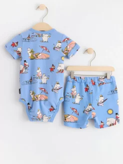 Set>Lindex Set Med Omlottbody Och Shorts Med Mumin Lt Dusty Blue