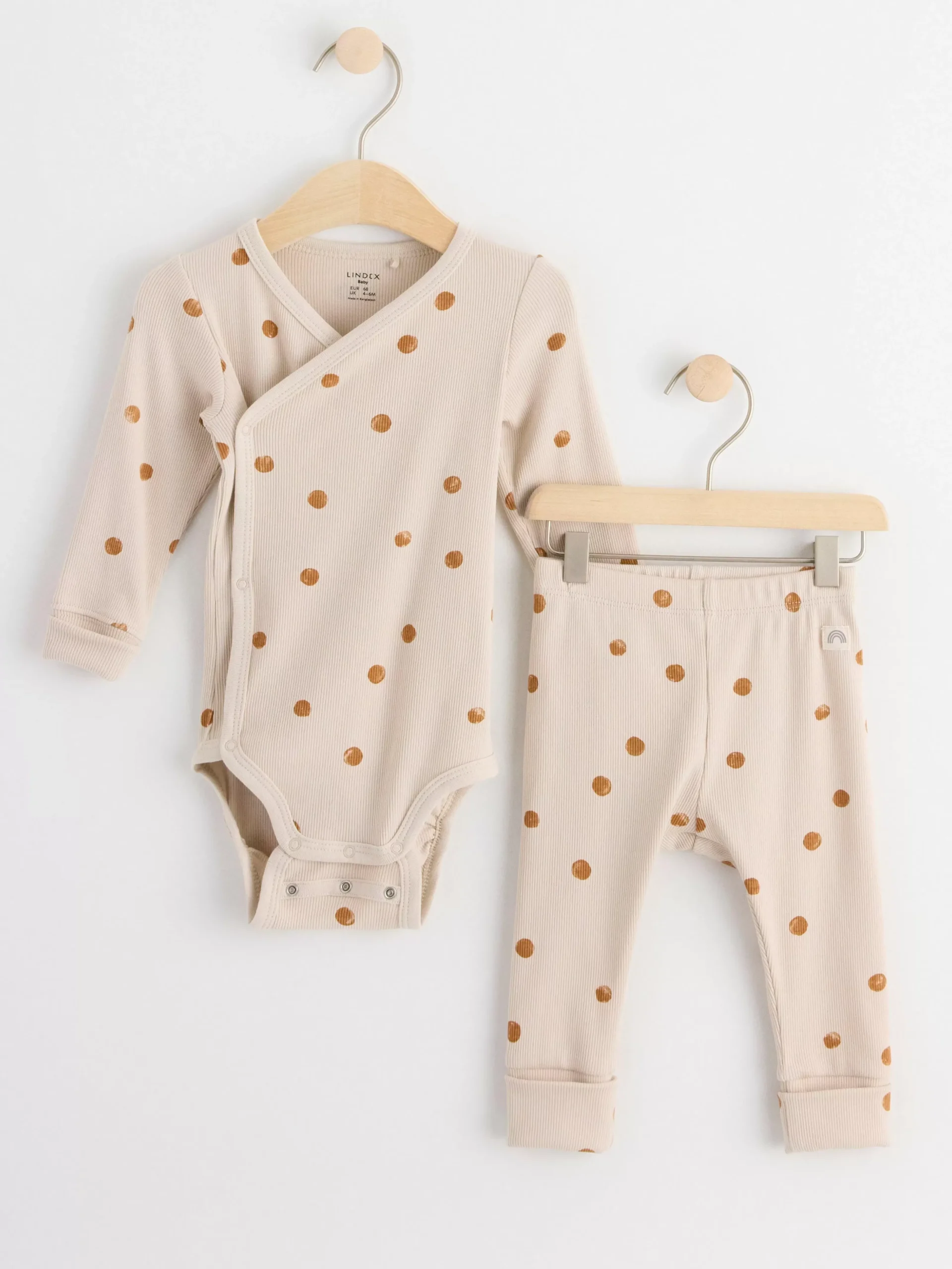Set>Lindex Set Med Ribbad Omlottbody Och Leggings Light Beige