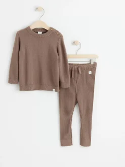 Set>Lindex Set Med Stickad Troja Och Byxa Dark Khaki
