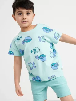 Toppar & T-Shirts>Lindex Set Med Topp Och Frotteshorts Light Dusty Turquoise
