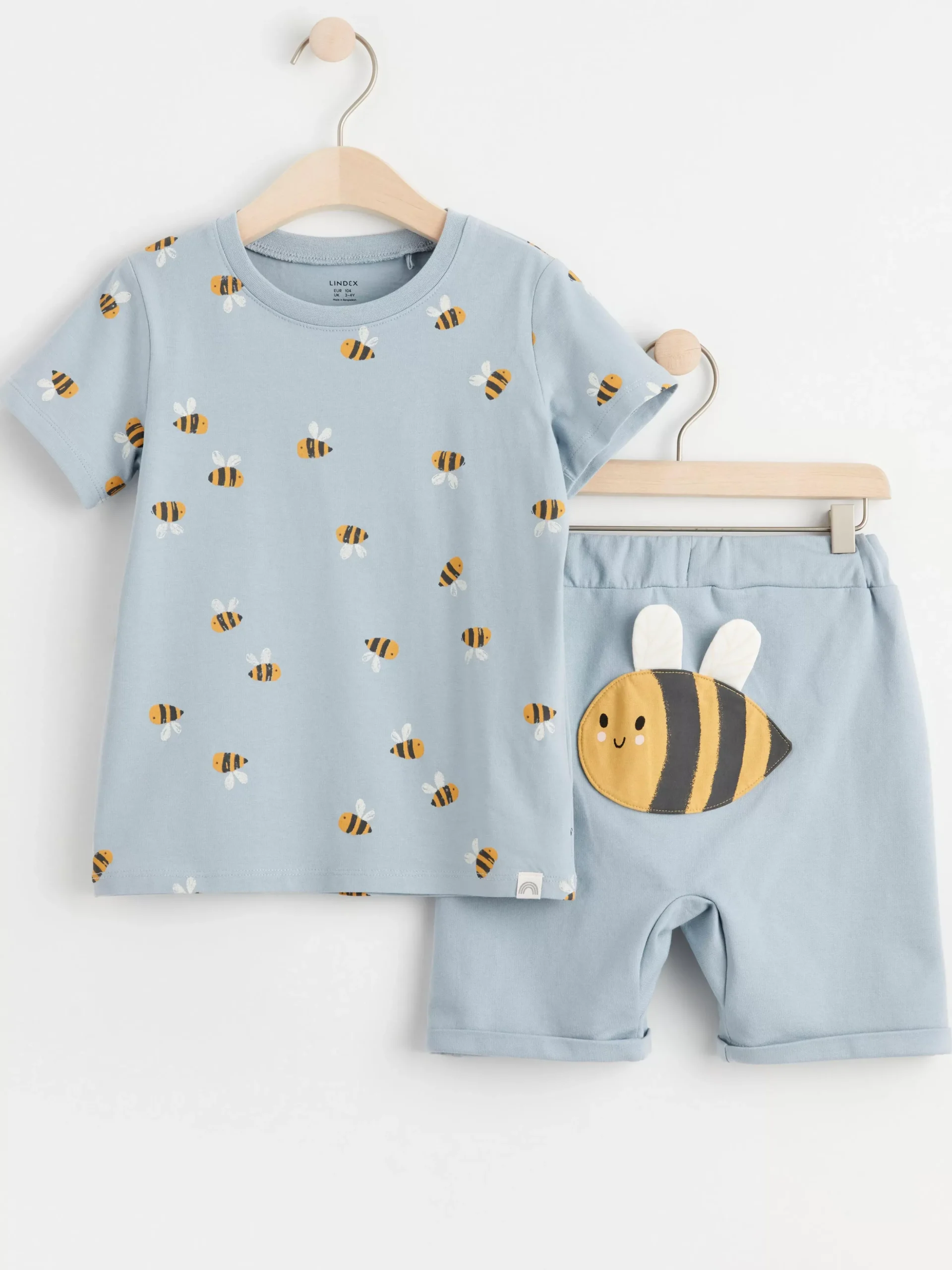 Set>Lindex Set Med T-Shirt Och Shorts Med Humlor Light Dusty Blue