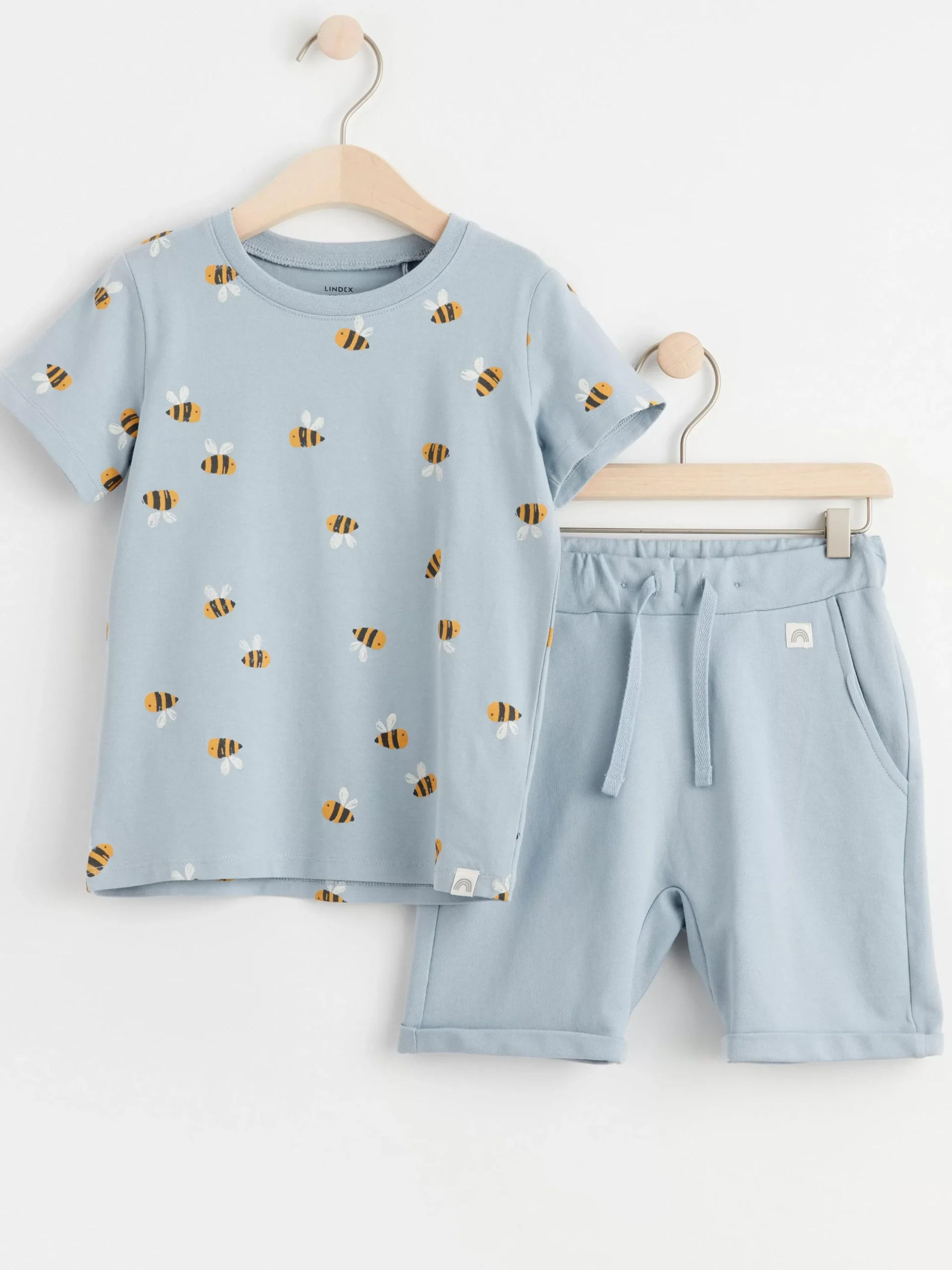 Set>Lindex Set Med T-Shirt Och Shorts Med Humlor Light Dusty Blue