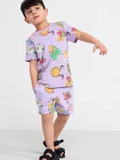 Toppar & T-Shirts>Lindex Set Med T-Shirt Och Shorts Light Lilac