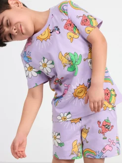 Toppar & T-Shirts>Lindex Set Med T-Shirt Och Shorts Light Lilac