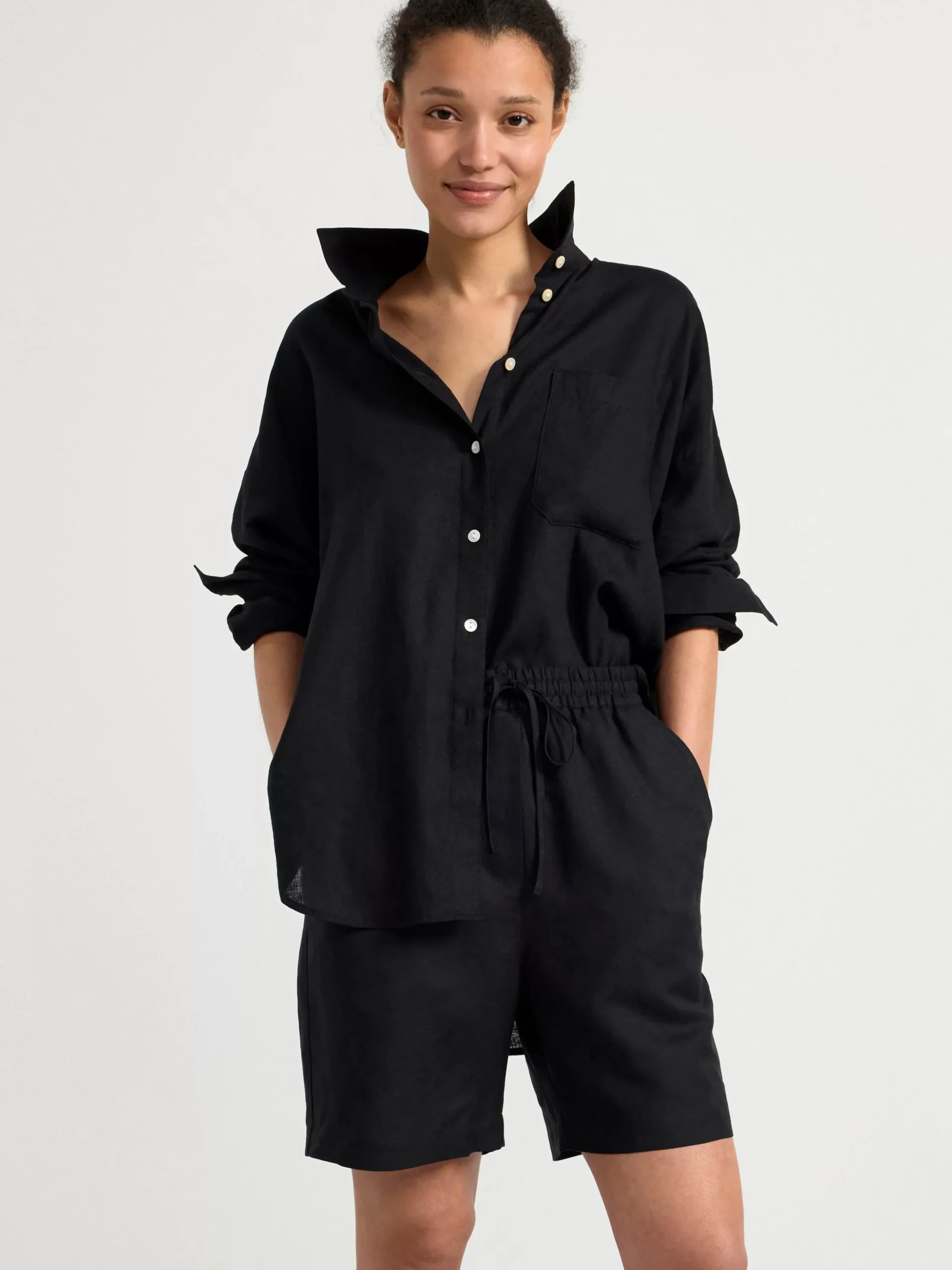 Shorts & Cykelbyxor>Lindex Shorts I Linneblandning Black