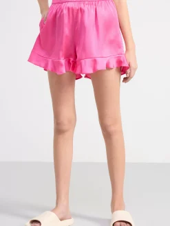 Byxor & Leggings>Lindex Shorts I Satin Med Volanger Pink