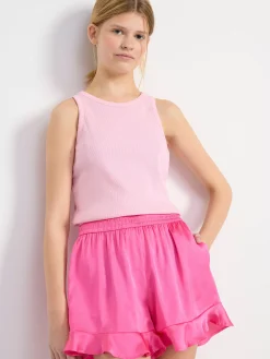 Byxor & Leggings>Lindex Shorts I Satin Med Volanger Pink