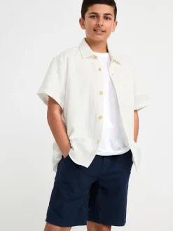 Skjortor & Blusar>Lindex Skjorta Med Kort Arm I Krinklad Bomull Off White