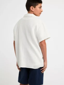 Skjortor & Blusar>Lindex Skjorta Med Kort Arm I Krinklad Bomull Off White
