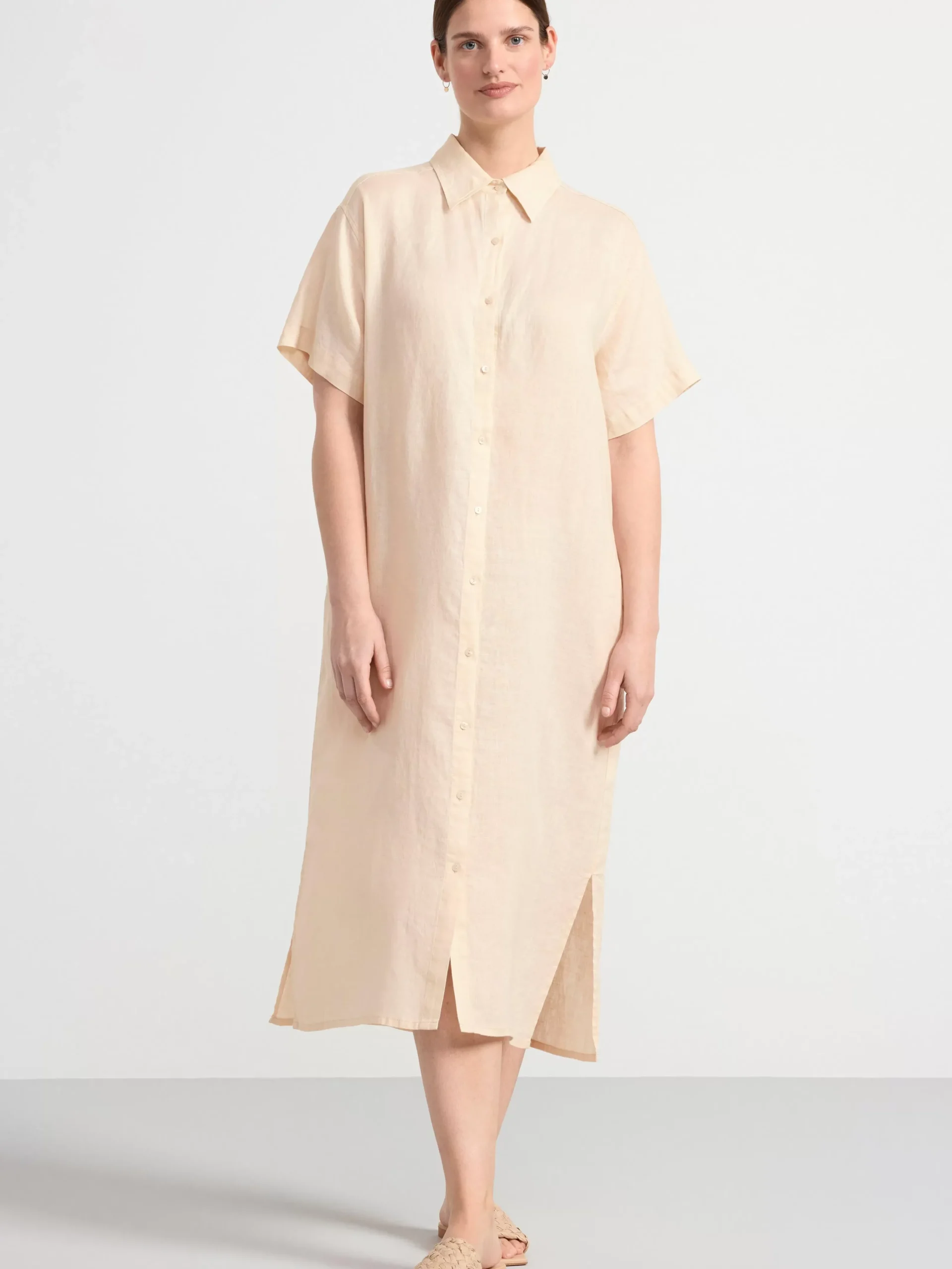 Klänningar>Lindex Skjortklanning I Linne Light Beige