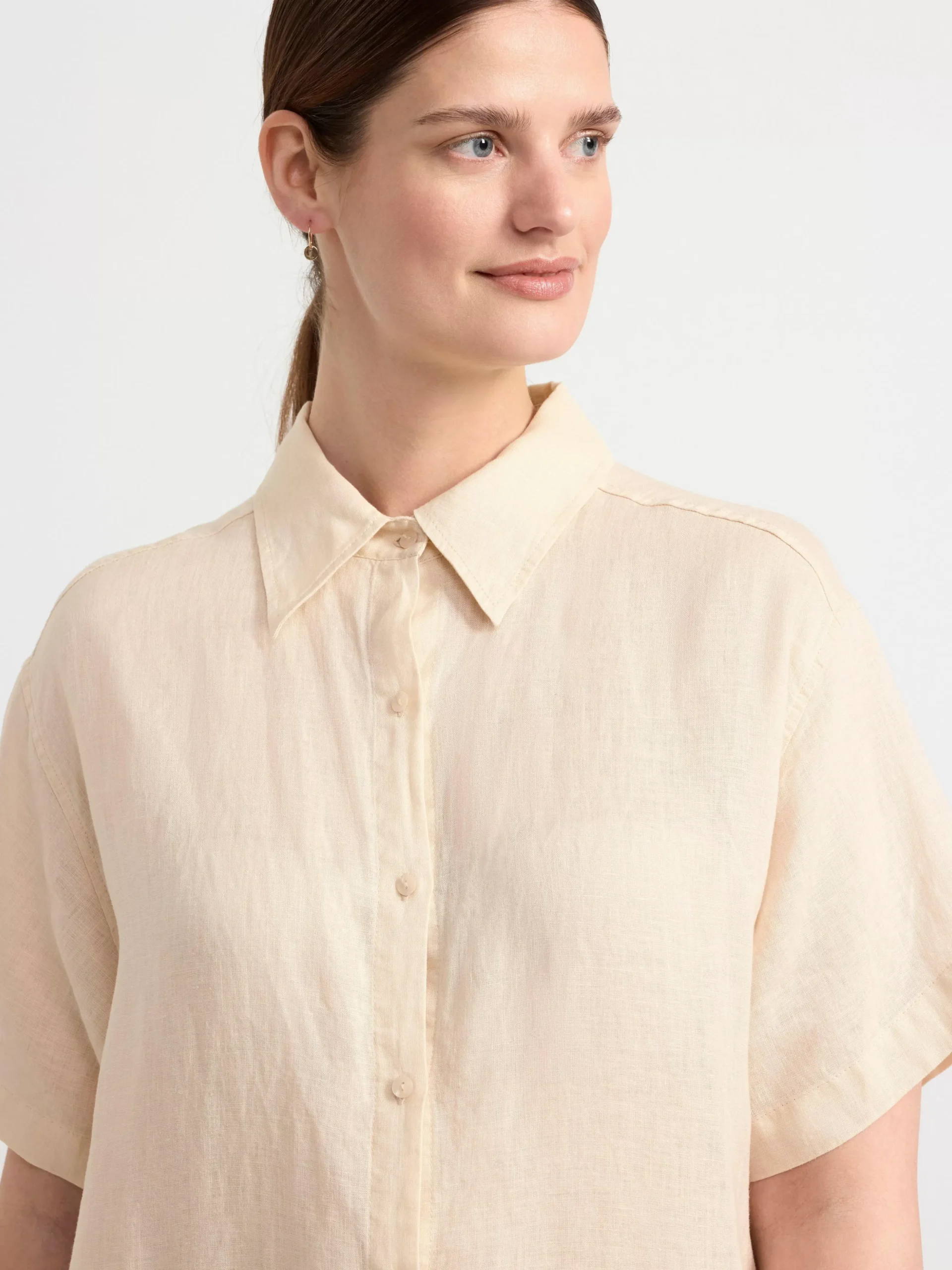 Klänningar>Lindex Skjortklanning I Linne Light Beige