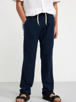 Byxor & Leggings>Lindex Staffan Rak Byxa Med Normalhog Midja I Linneblandning Dark Navy