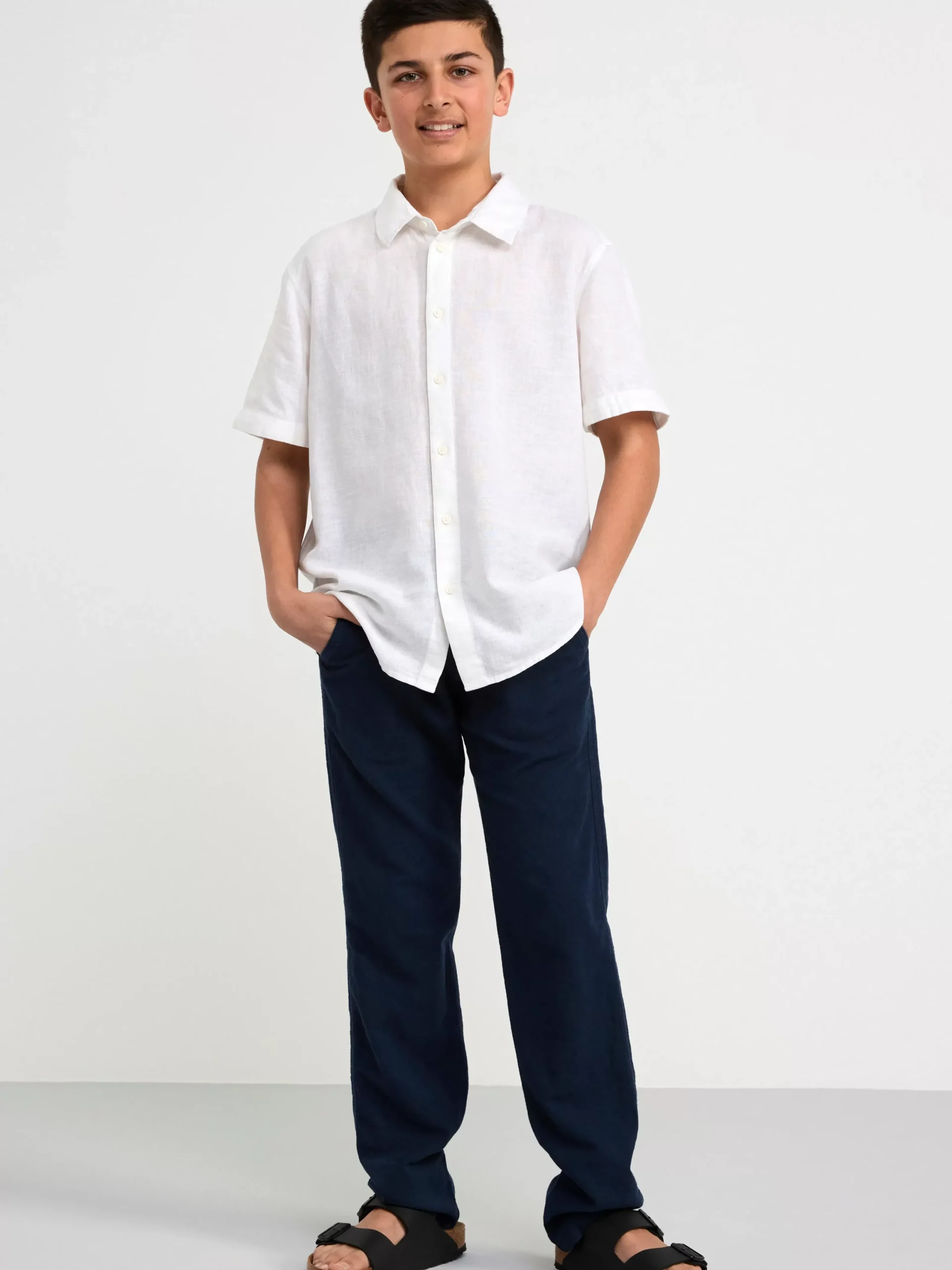 Byxor & Leggings>Lindex Staffan Rak Byxa Med Normalhog Midja I Linneblandning Dark Navy