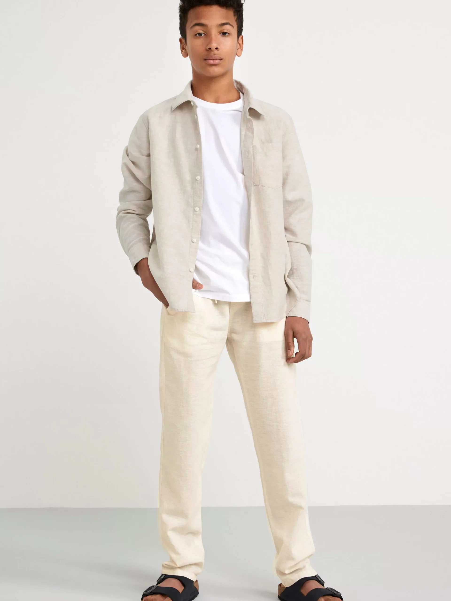 Byxor & Leggings>Lindex Staffan Rak Byxa Med Normalhog Midja I Linneblandning Light Beige