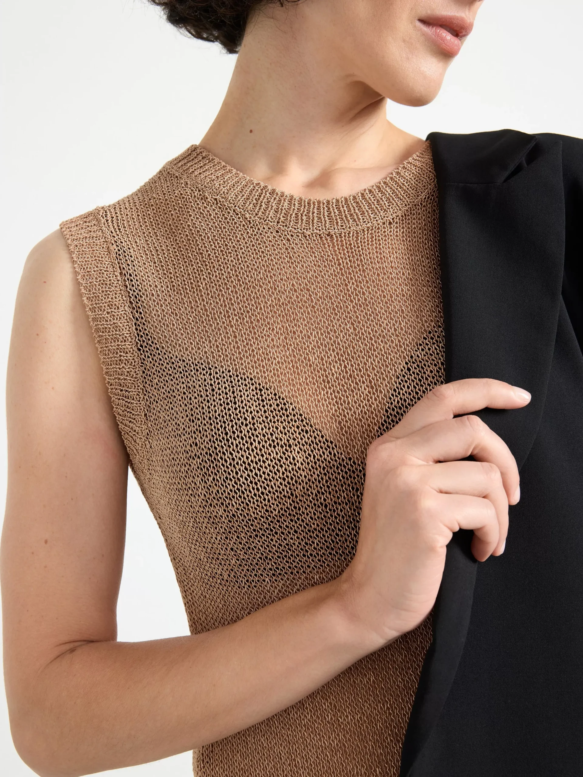 Toppar & T-Shirts>Lindex Stickad Armlos Tunika Brown