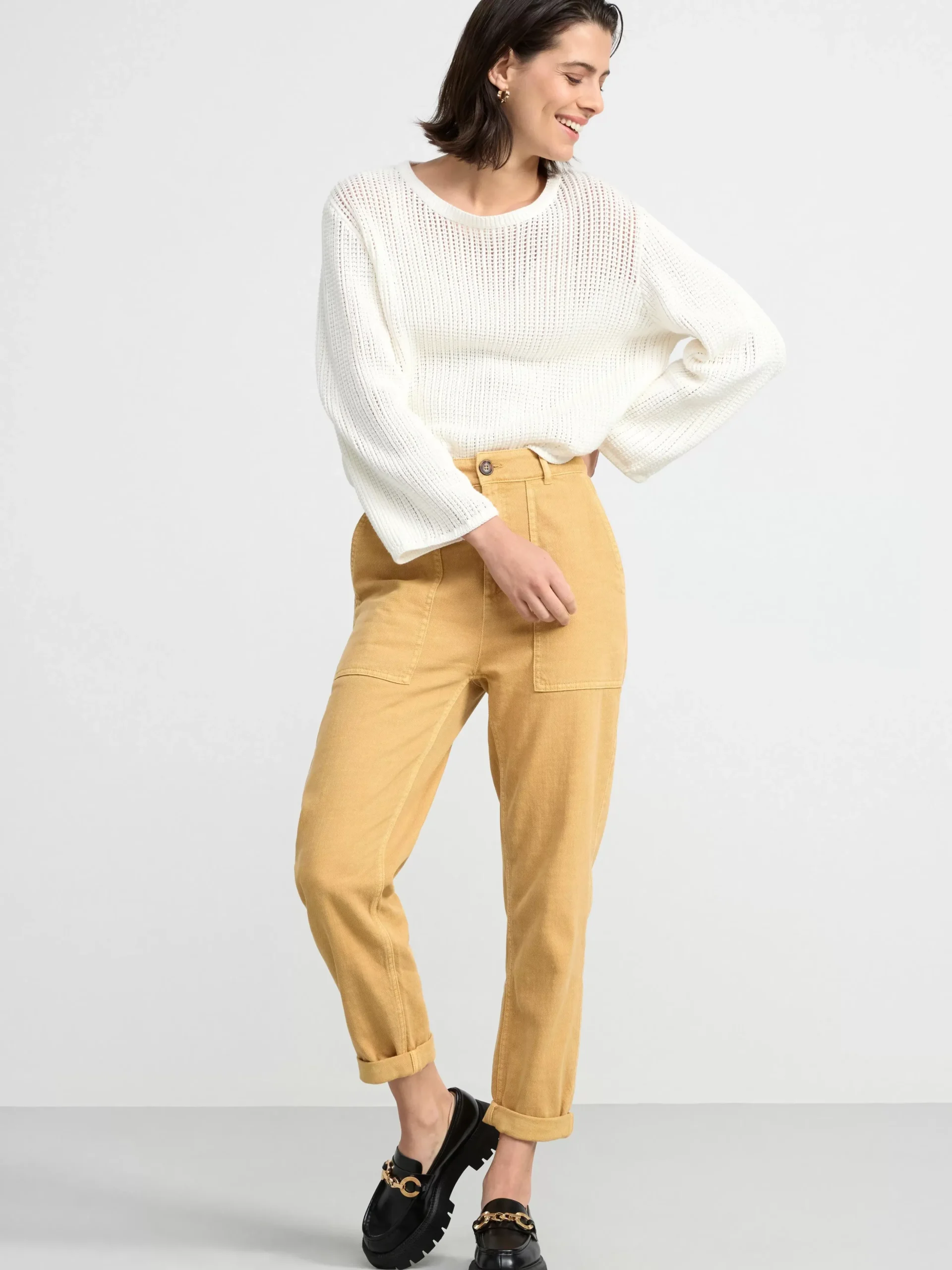 Tröjor & Cardigans>Lindex Stickad Bomullstroja Light White