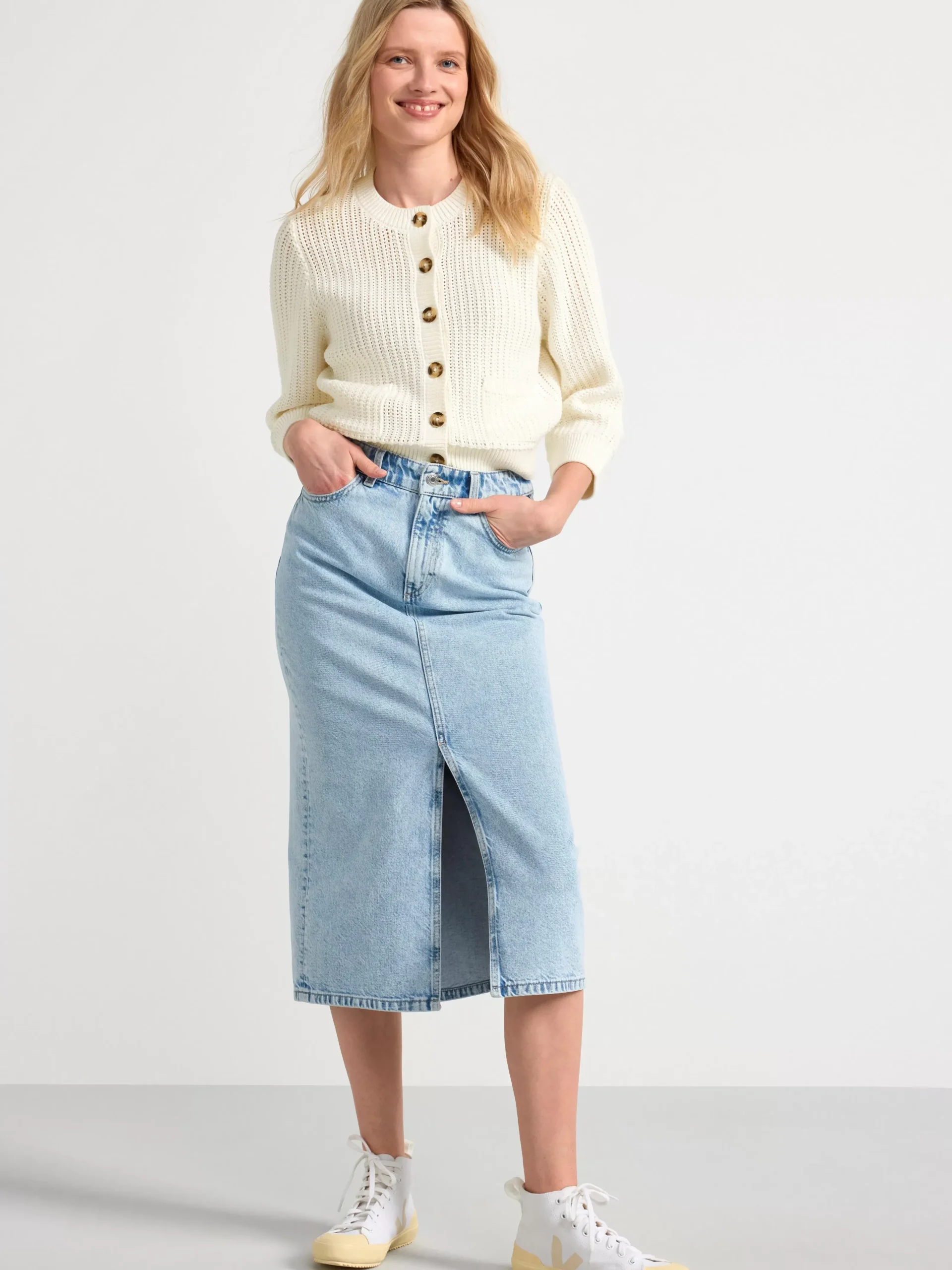 Tröjor & Cardigans>Lindex Stickad Cardigan Light White