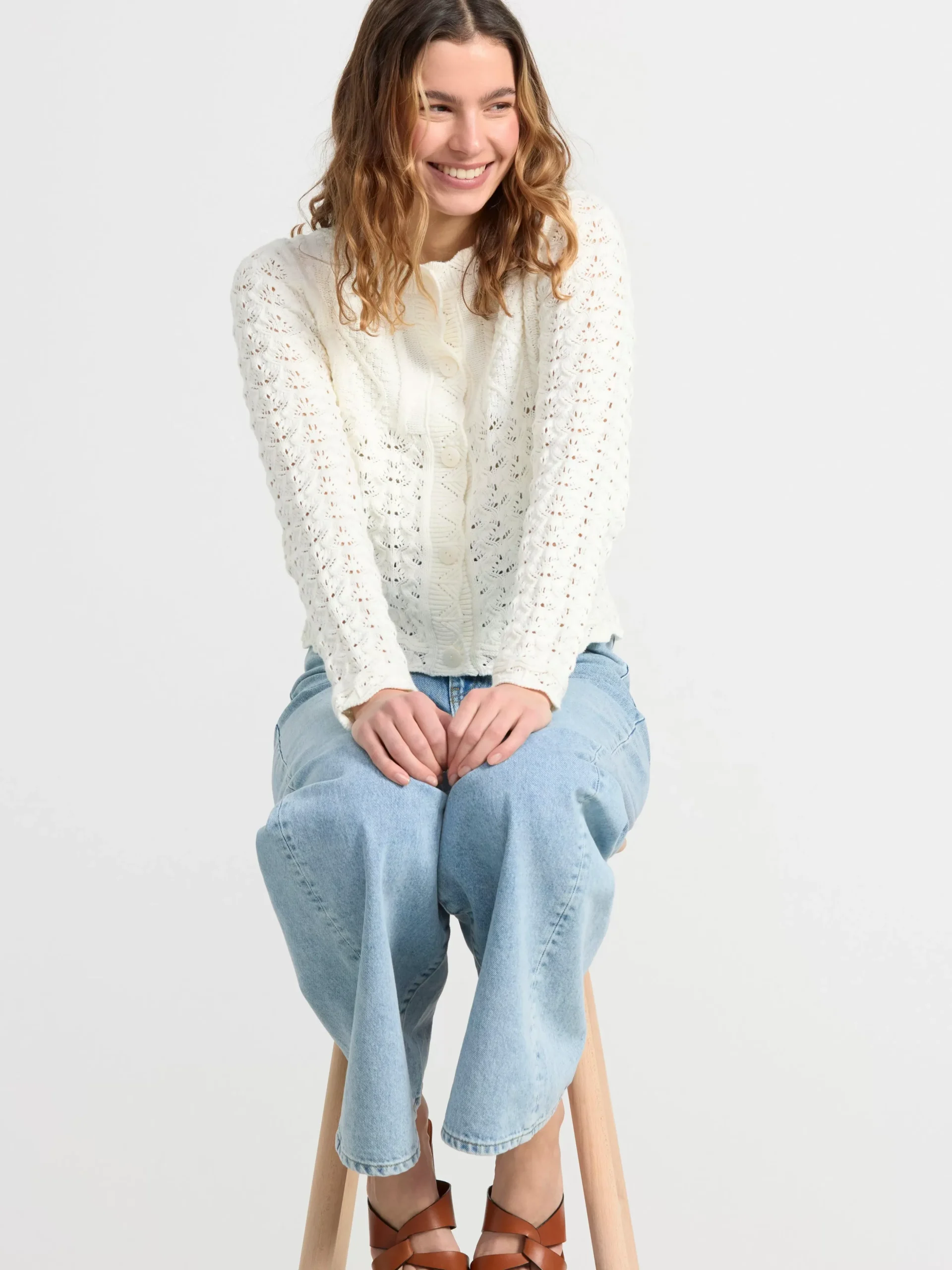 Tröjor & Cardigans>Lindex Stickad Cardigan Off White