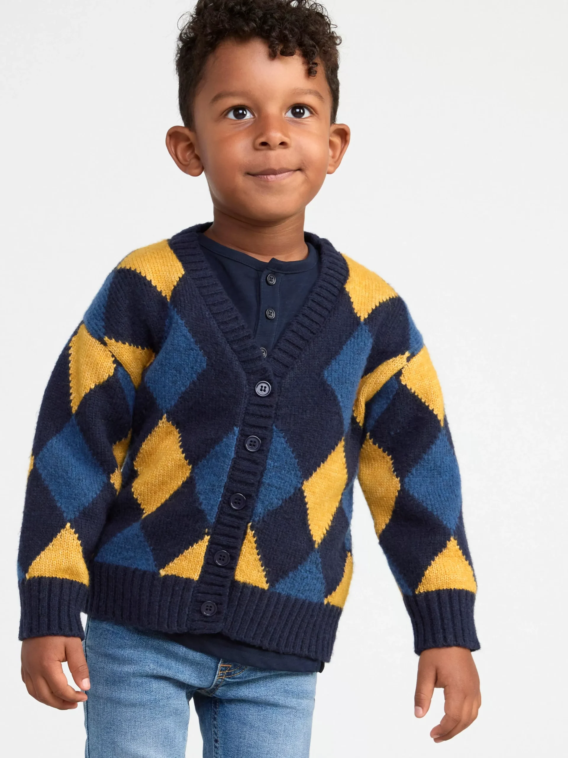 Tröjor & Cardigans>Lindex Stickad Cardigan Med Argylemonster Dark Navy