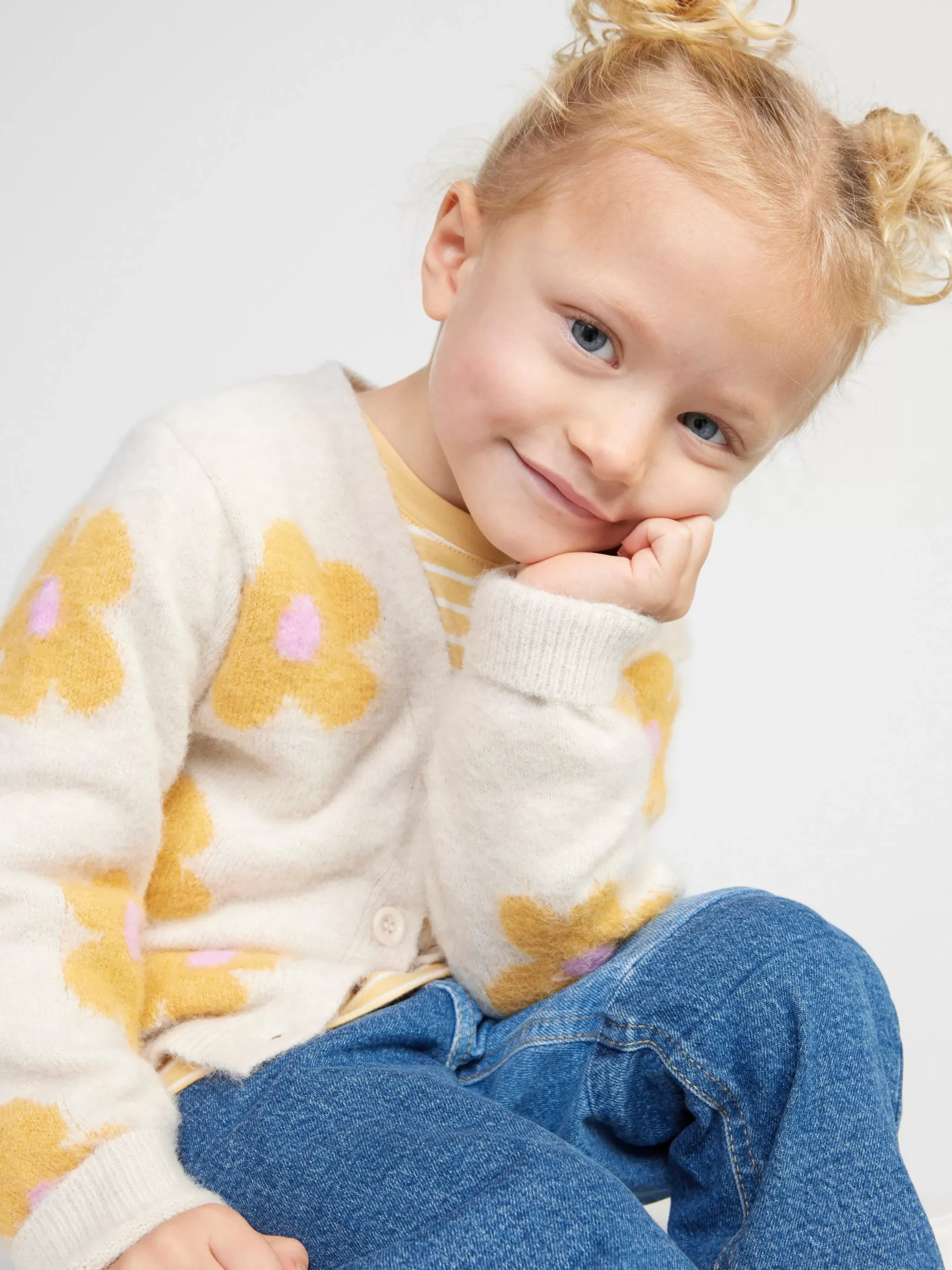 Tröjor & Cardigans>Lindex Stickad Cardigan Med Blommor Light Beige