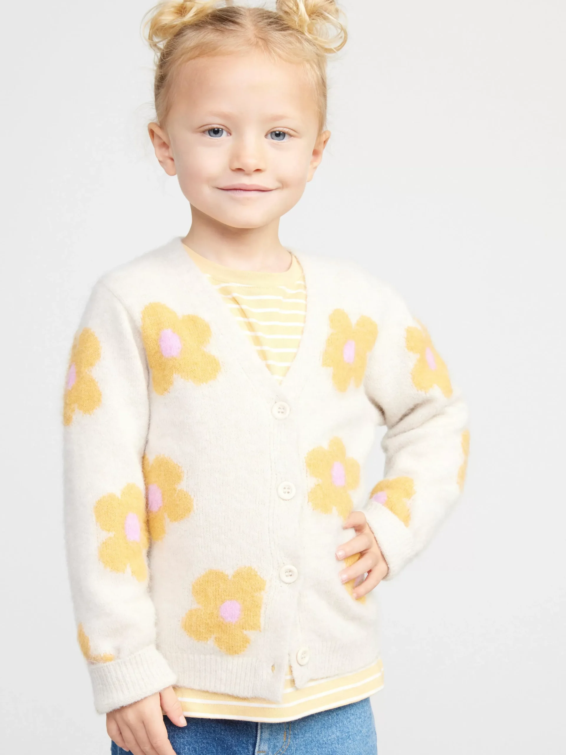 Tröjor & Cardigans>Lindex Stickad Cardigan Med Blommor Light Beige