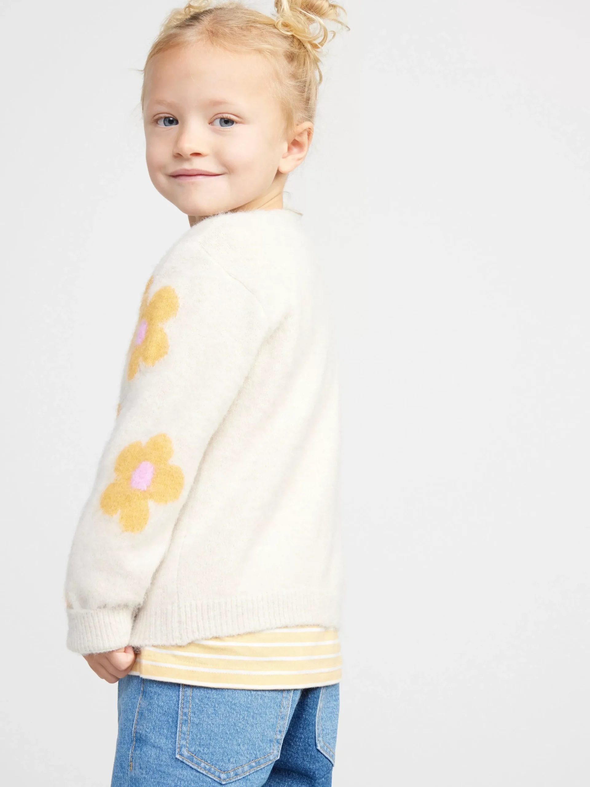 Tröjor & Cardigans>Lindex Stickad Cardigan Med Blommor Light Beige