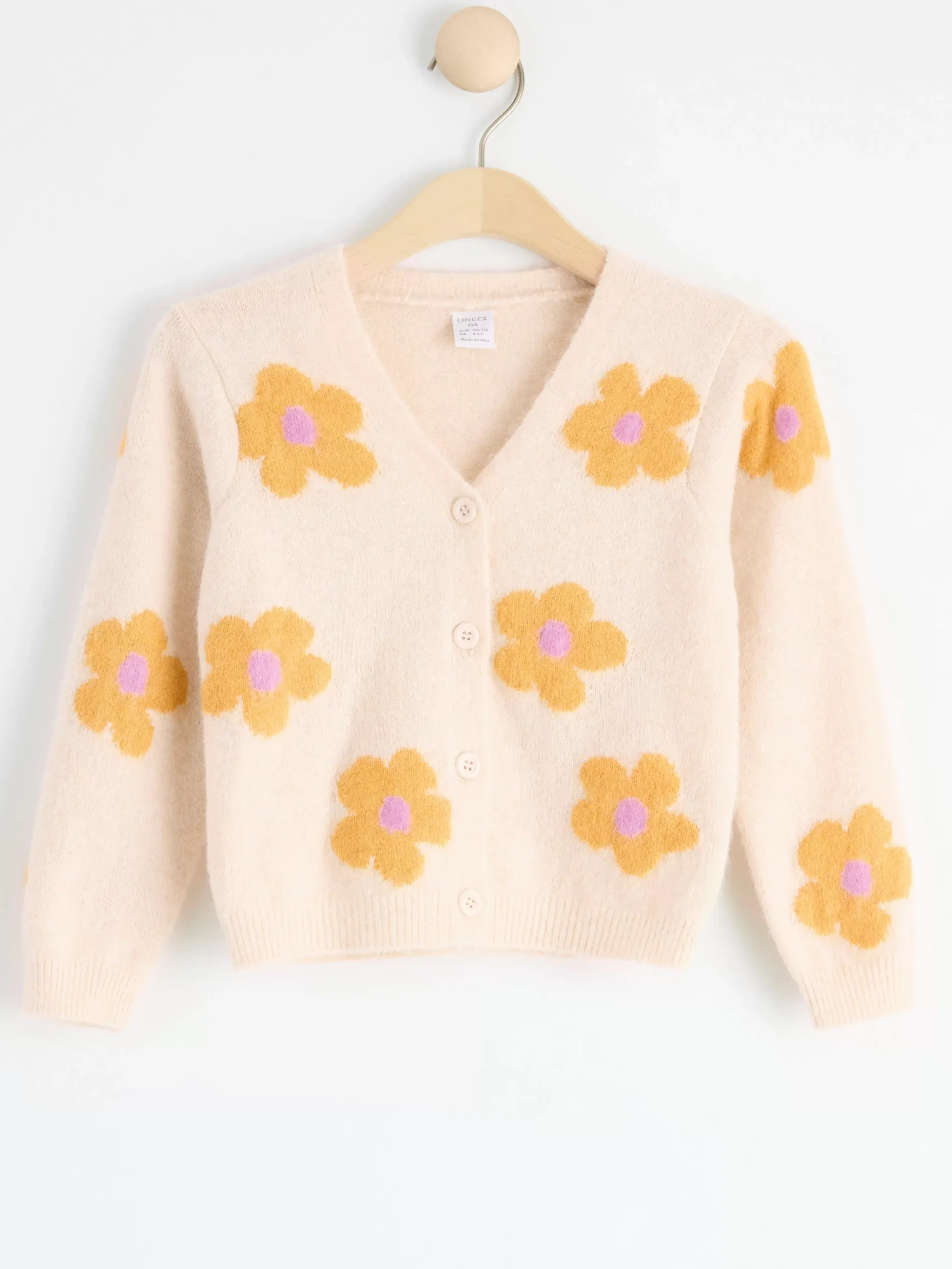 Tröjor & Cardigans>Lindex Stickad Cardigan Med Blommor Light Beige