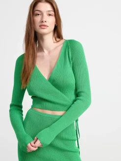 Tröjor & Cardigans>Lindex Stickad Langarmad Topp I Omlottmodell Green
