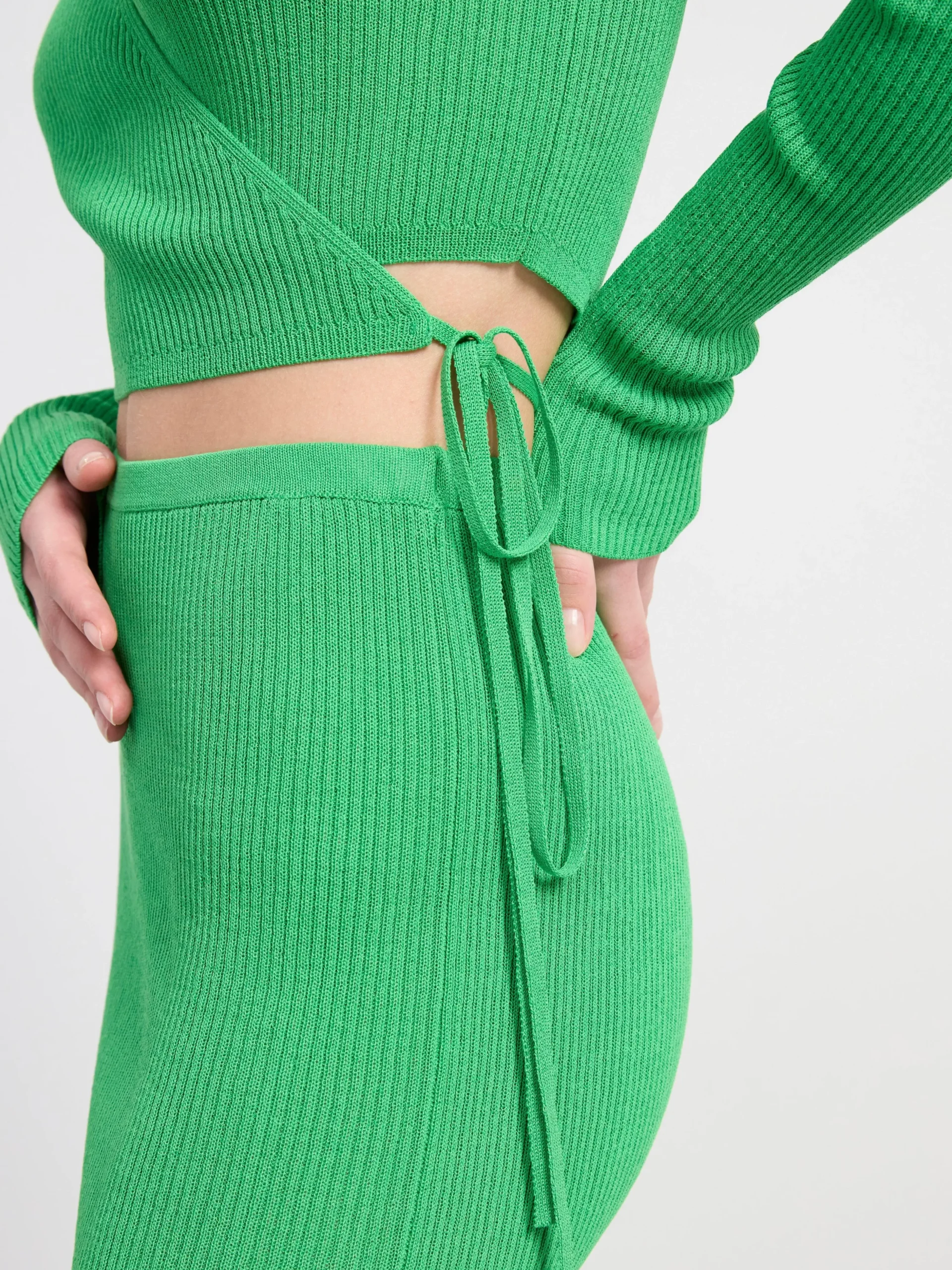 Tröjor & Cardigans>Lindex Stickad Langarmad Topp I Omlottmodell Green