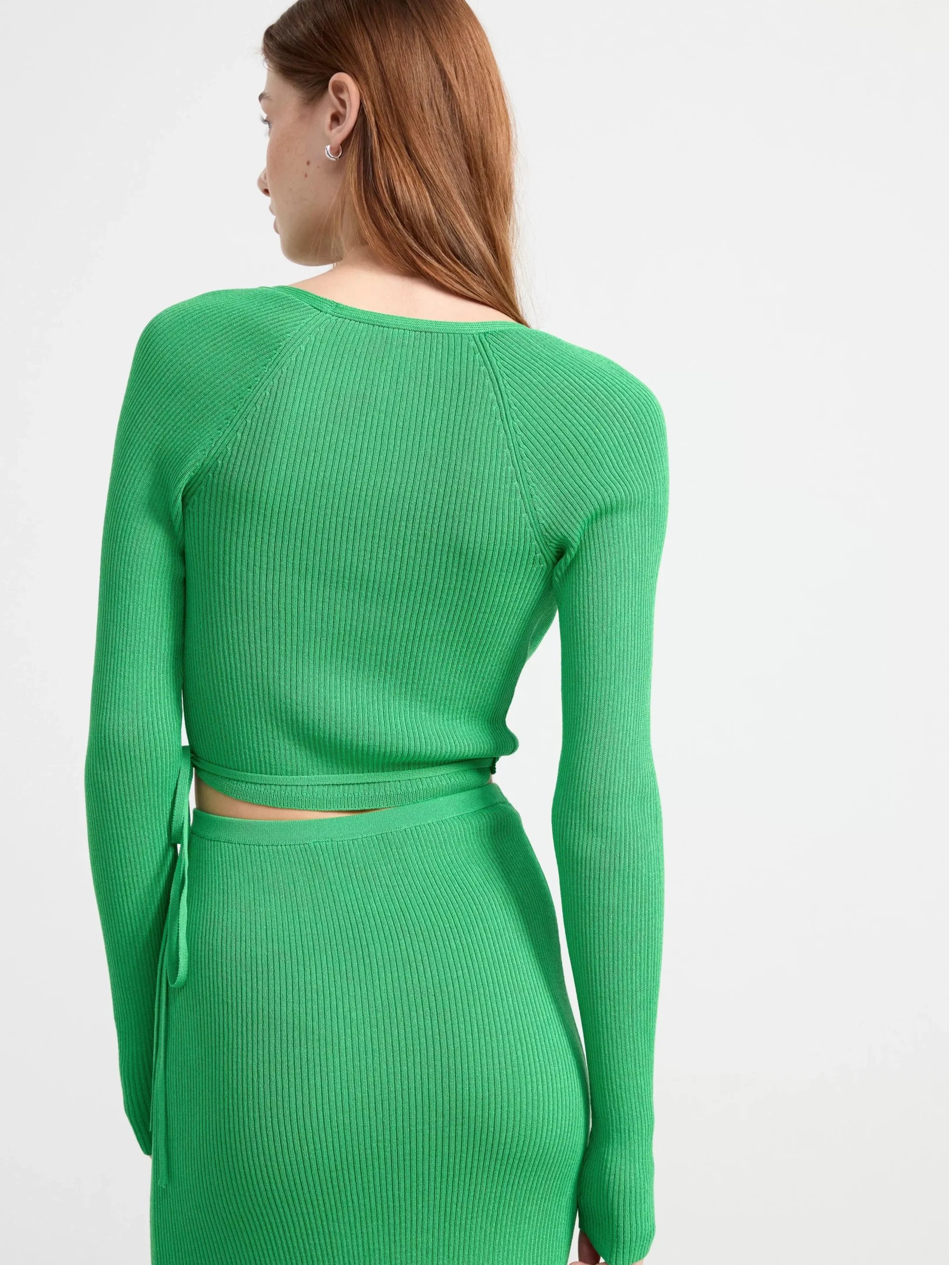 Tröjor & Cardigans>Lindex Stickad Langarmad Topp I Omlottmodell Green
