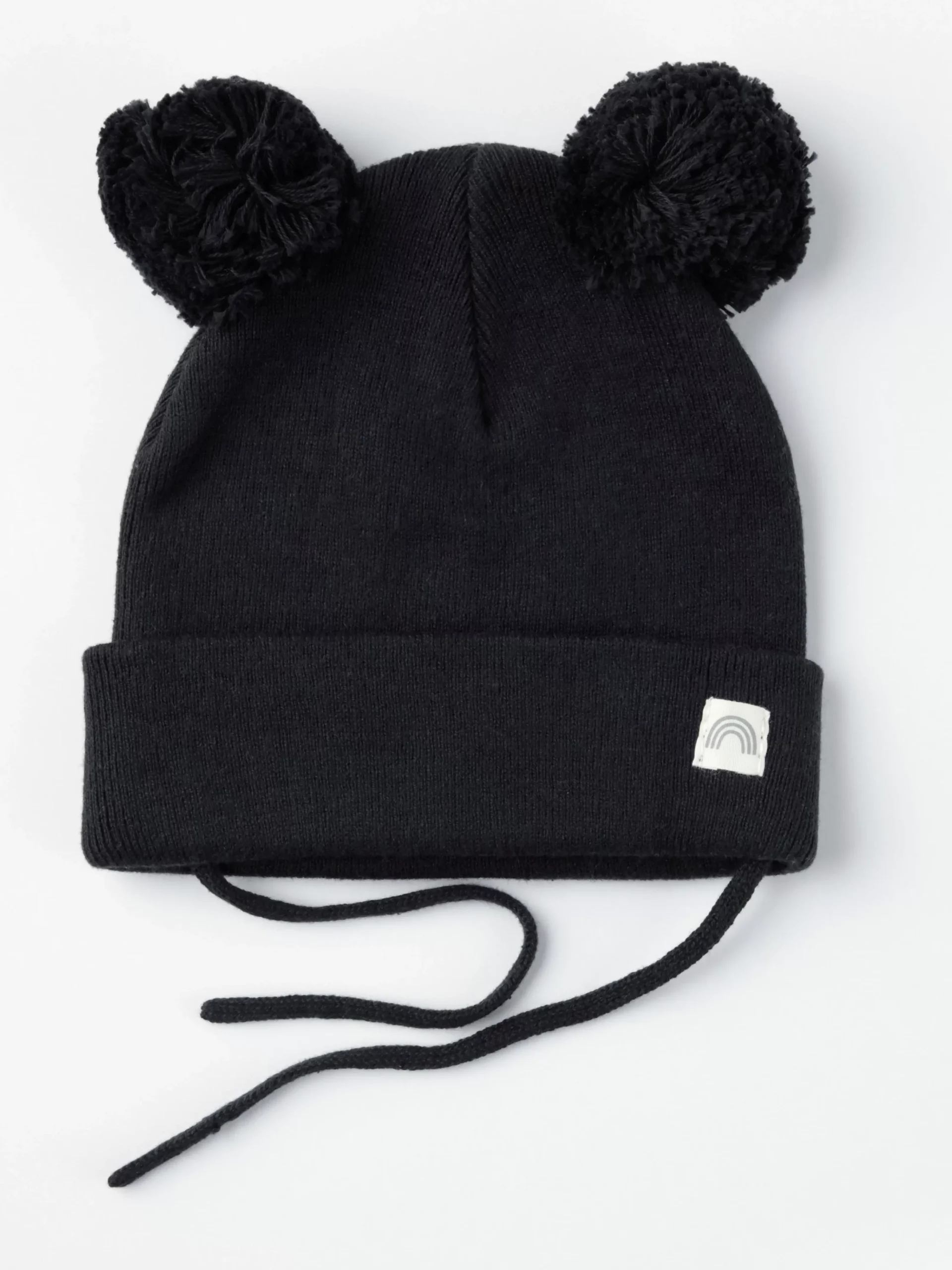 Accessoarer>Lindex Stickad Mossa Med Pom Poms Och Knytband Dark Navy