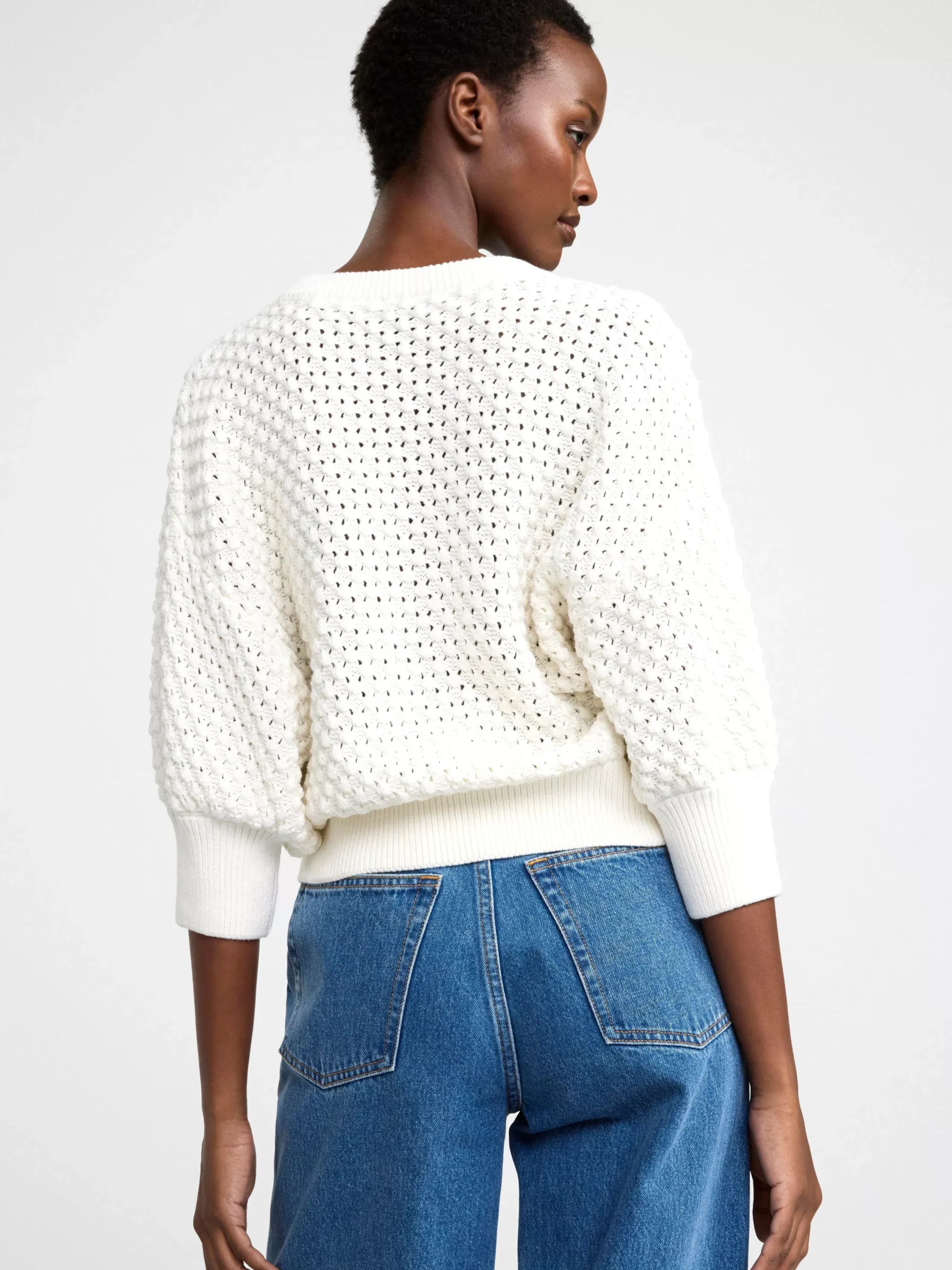 Tröjor & Cardigans>Lindex Stickad Troja Med Kort Arm Light White