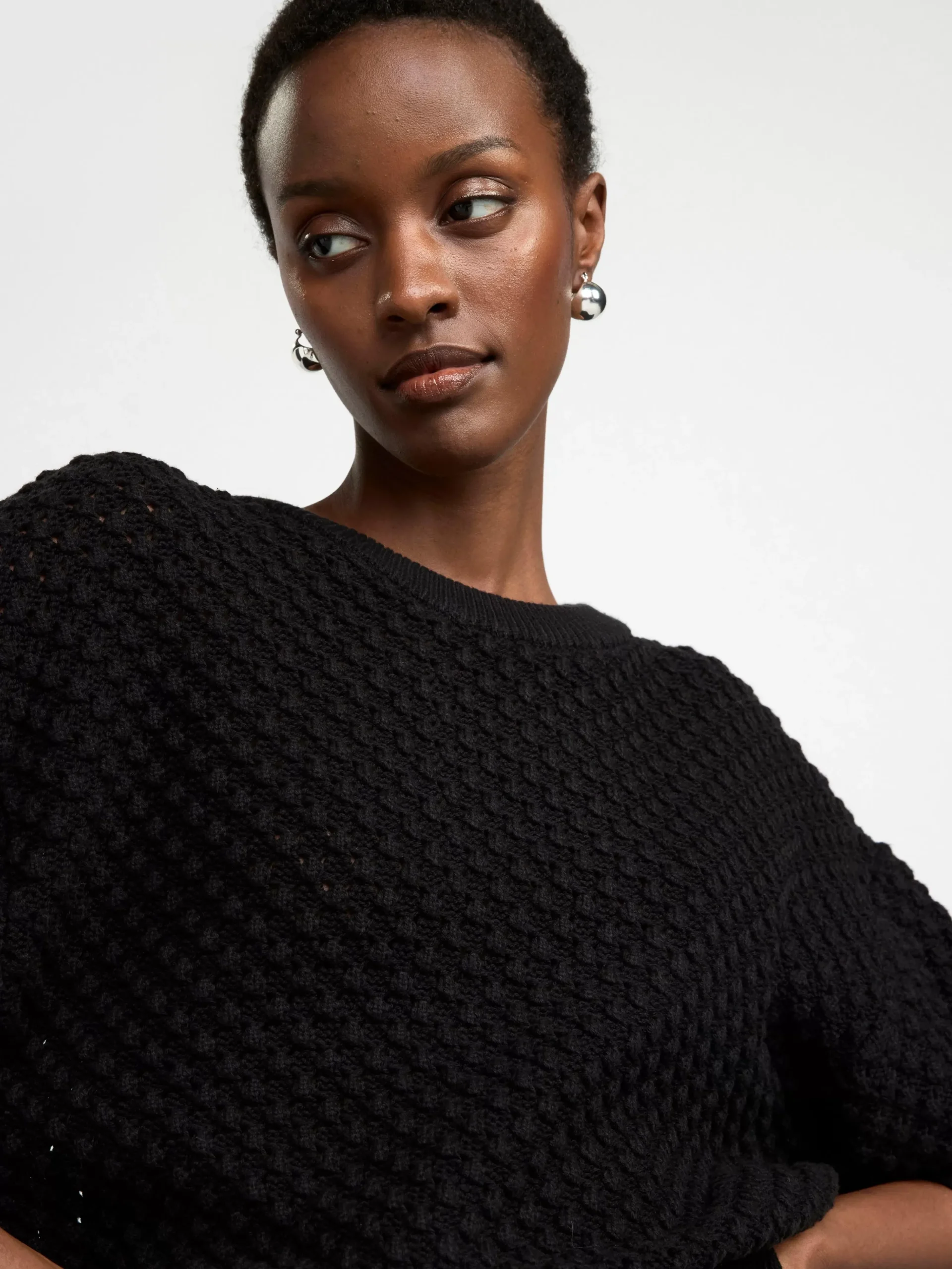 Tröjor & Cardigans>Lindex Stickad Troja Med Kort Arm Black